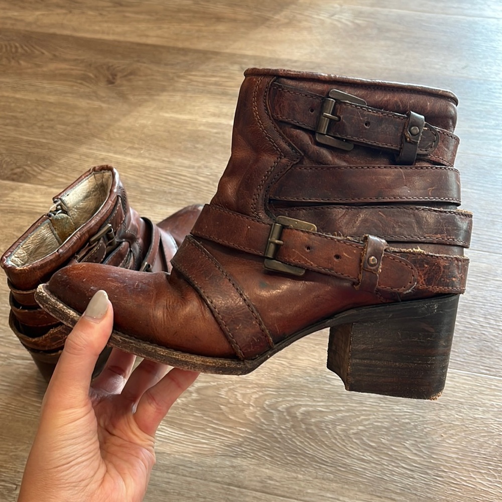 Freebird red leather buckle heel booties